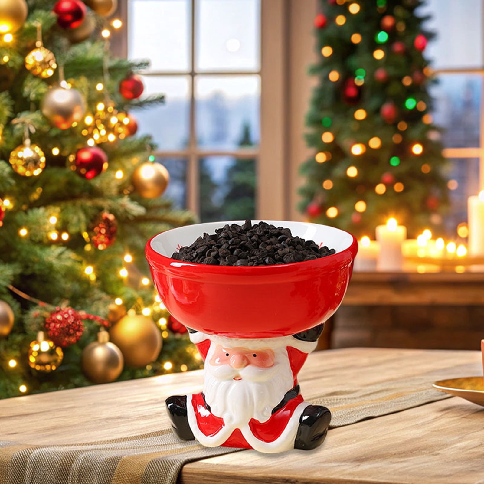 Gytml Ceramic Christmas Pet Bowl With Santa Claus Base,Multi-Functional Container For Candy, Treats & Pet Feeding,3D Festive Pet Storage Bowl For Parties & Home Use Red 16x15.2cm