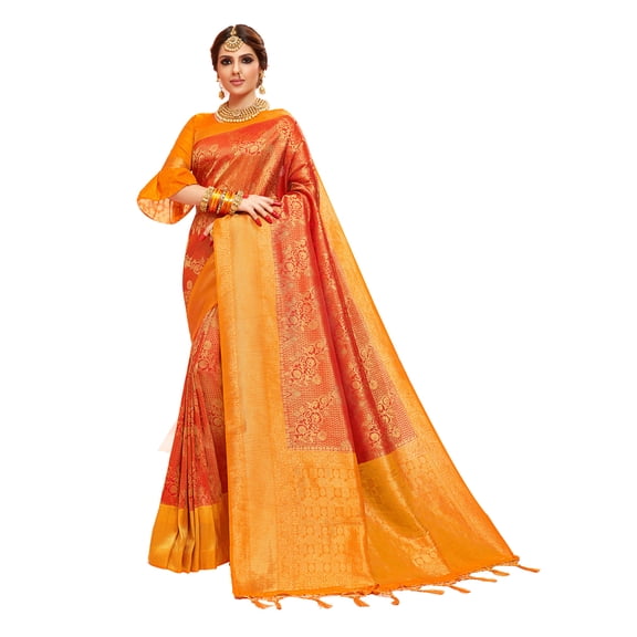 Sarees for Women Banarasi Art Silk l Tradional Indian Wedding Diwali Gift Sari with Unstitched Blouse