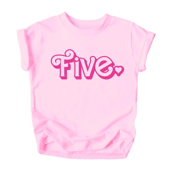 Pink Age Five Birthday Shirt for Girls Cute & Girly 5th Party Graphic Tee with Heart for Kids Pink Shirt Youth Small
