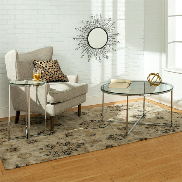 2-Piece Round Coffee Table Set - Glass and Chrome ...