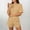 Yellow, variant on Women Pajama Set Solid Hollow Breathable Split Hem Short Sleeve Top with Casual Shorts Outfit