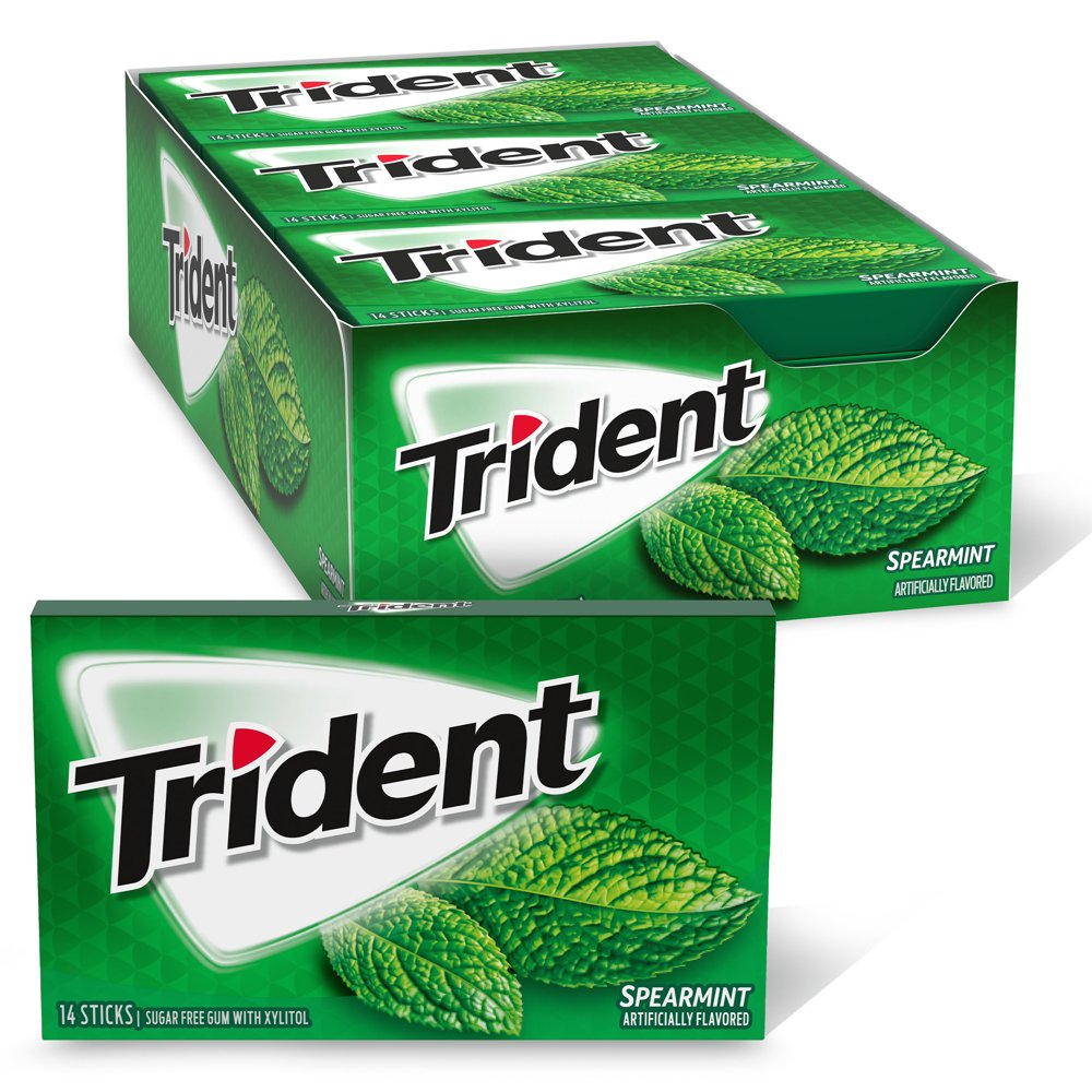 Trident Spearmint Sugar Free Gum, 12 Packs of 14 Pieces (168 Total