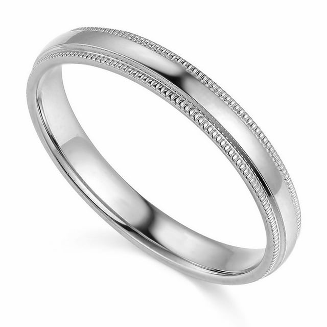 Precious Stars Alliance de Mariage Unisexe en Or Blanc 14K de 3 mm, Ajustement Confortable, Polie à Grain Perlé