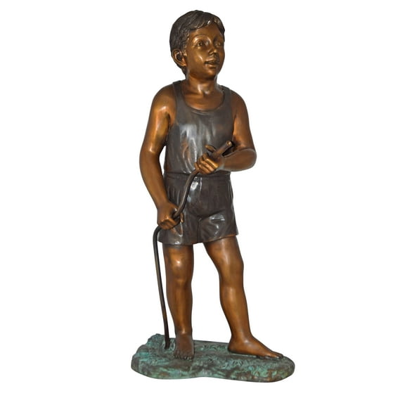 Nifao Outdoor Fountain Statue Bronze Boy Holding Garden Hose Garden Patio Water Feature 13"L x 20"W x 39"H