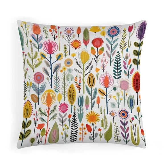 Pillow Protector Colorful Flower Plants Decorative Square Pillowcase Cushion Case Colorful Floral Throw Pillow for Sofa Bedroom Living Room 16"x16"