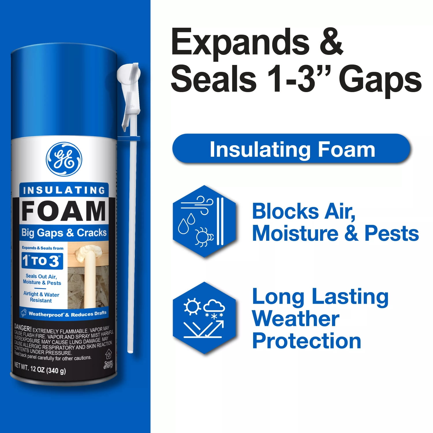 (4 pack) GE Big Gaps & Cracks Insulating Foam, Pack of 1, Yellow 12 oz Can