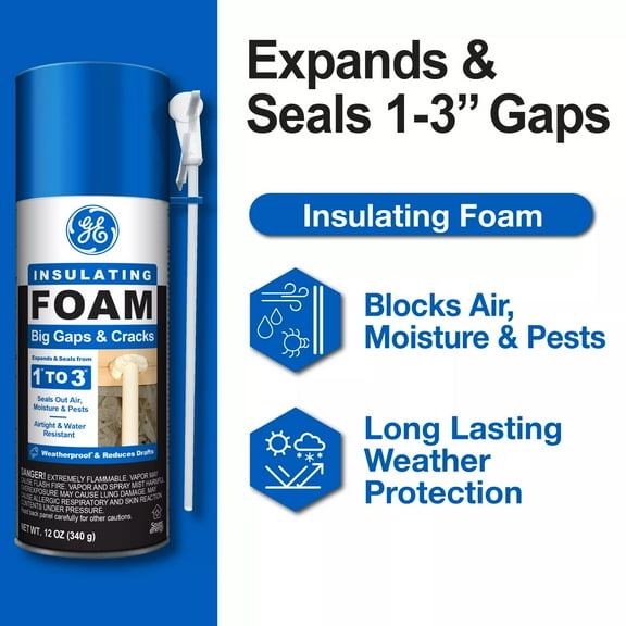 GE Big Gaps & Cracks Insulating Foam, Pack of 1, Yellow 12 oz Can