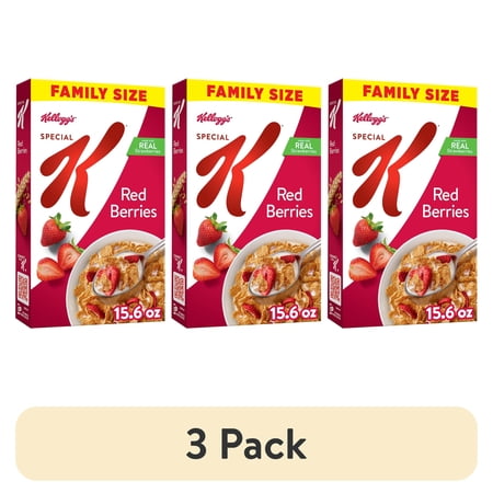 (3 pack) Kellogg's Special K Red Berries Breakfast Cereal, Good Source of Fiber, Family Size, 15.6 oz