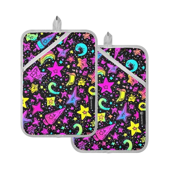 Neon Stars Print Oven Mitts Pot Holders 2 pcs Heat Resistant for Kitchen Baking Grilling
