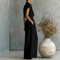 thumbnail image 4 of Womens Casual Two Piece Outfit Short Sleeve Collared Shirt High Waist Wide Leg Pants with Pockets Solid Color Loungewear Set Black S(S), 4 of 7