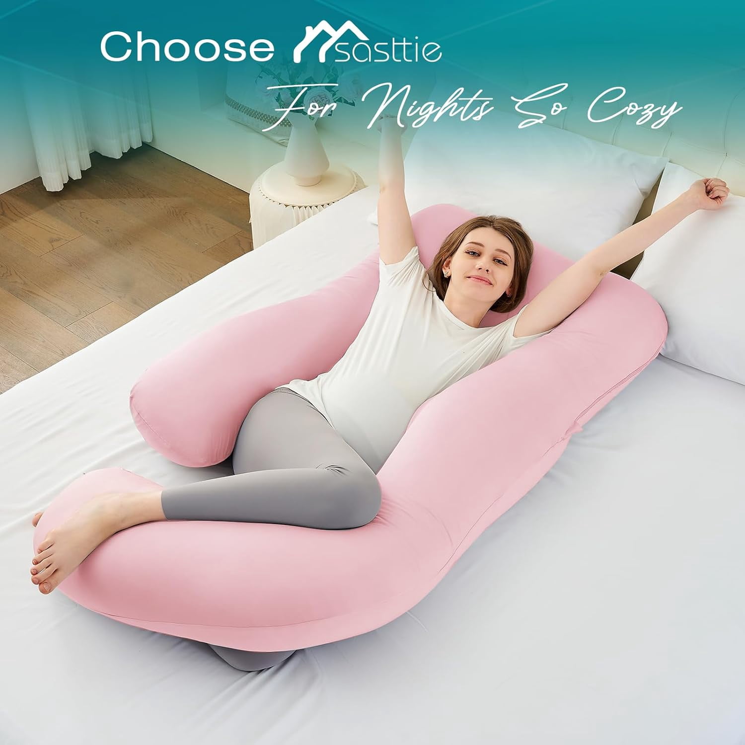 Pregnancy Pillows for Sleeping, Jumbo U Shaped Cooling Full Body Pillow with Removable Cover, Pregnant Women Must Haves, Maternity Essential, Navy