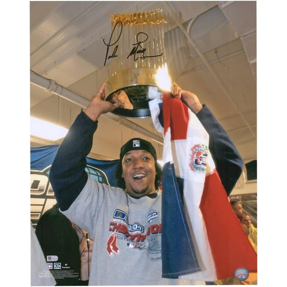 Pedro Martinez Boston Red Sox Autographed 16" x 20" Holding World Series Trophy Photograph - Fanatics Authentic Certified