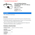 thumbnail image 2 of Front Left Window Regulator - Compatible with 1992 - 2011 Mercury Grand Marquis 1993 1994 1995 1996 1997 1998 1999 2000 2001 2002 2003 2004 2005 2006 2007 2008 2009 2010, 2 of 2