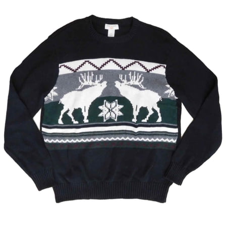 Dockers Mens Black Fair Isle Moose Motif Christmas Holiday Sweater S