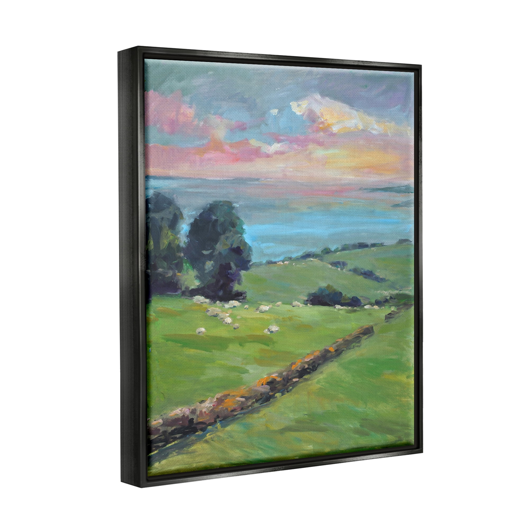 Stupell Industries Country Rural Grasslands Striking Pink Sunset Sky Painting Jet Black Floating Framed Canvas Print Wall Art, Design by Allayn Stevens