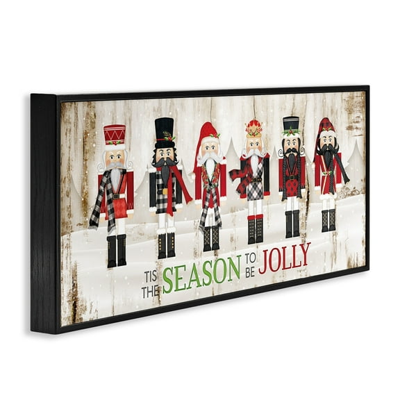 Stupell Industries To Be Jolly Festive Phrase Winter Christmas Nutcrackers Inspirational Painting Black Framed Art Print Wall Art, 13 x 30