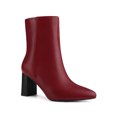 thumbnail image 1 of Unique Bargains Women's Side Zip Pointed Toe Block Heels Ankle Boots Burgundy (Size 8.5), 1 of 6