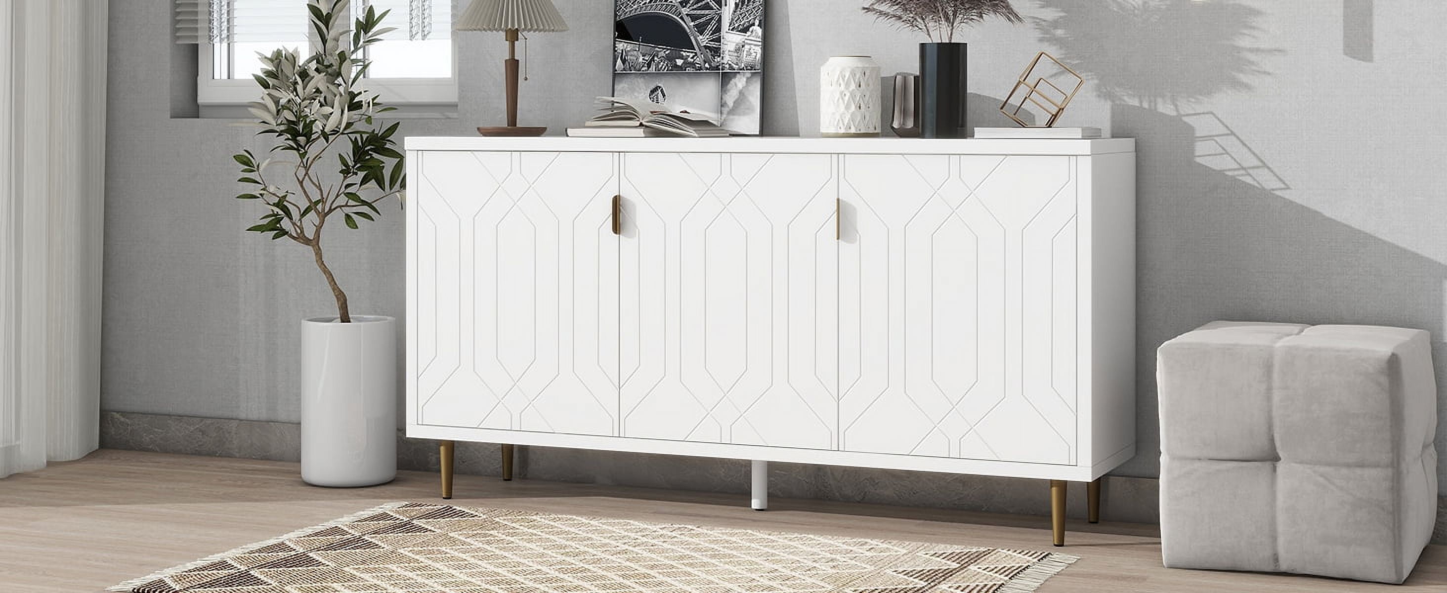 Tall Curved Cabinet With Acrylic Doors – Adjustable Shelves, Modern Sideboard For Living Room