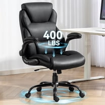 400LBS Big and Tall Office Chair, Heavy Duty Leather Executive Desk Chair with Padded Flip-up Arms, 360° Swivel Rolling Computer Chair for Home Office