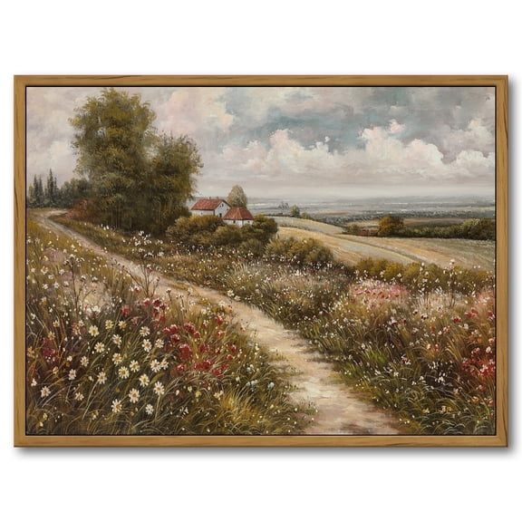 Drsoum Vintage Rural Wildflowers Wall Art Classic Retro Rustic Landscape Wall Prints Farmhouse Office Decor 12x16in Natural Framed