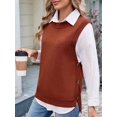 thumbnail image 4 of Womens Crew Neck Bowknot Solid Color Button Side Slit Pullover Tops 2025 Cute Knitted Fashion Sweaters Caramel Color XL, 4 of 8