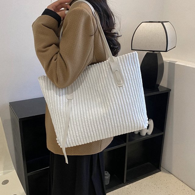 Bolso Mujer Pana Tote Casual Grande Bolso De Hombro Invierno Shopper Blanco