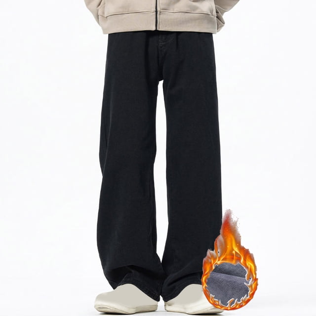Amzcrzy Men's Pants Men's Plush Thick Jeans with Elastic Drawstring Loose Oversized Straight Leg Pants Men's Long Pants Mens Slacks Pants for Men Men's Clothing Slacks for Men Men Clothing