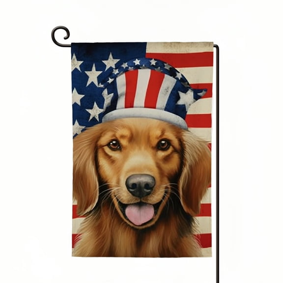 PHYHOO Garden Flag Double Sided Vertical, Small Burlap Golden Retriever Dog Welcome Patriotic Garden Yard House FLags for Memorial Day Independence Day Outdoor Decor White