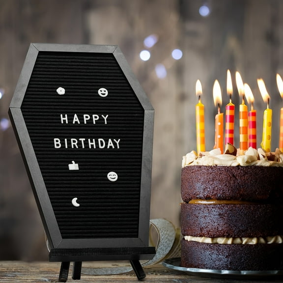 Coffin Letter Board Halloween Decorations, 17x11 Inch Changeable Felt Sign, Badge Letter Board (only Includes Wood Board and Wooden Frame), Gothic Decor for Office, Home, Halloween Decor & Party