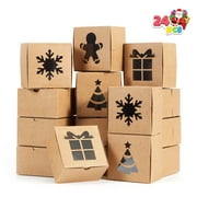 SYNCFUN 24 Pcs Brown Bakery Boxes with Window, 4"x 4"x 2.5" Small Kraft Cookie Boxes for Christmas Cupcakes, Cookies, Brownies, Donuts, Truffles Gift-Giving