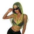 thumbnail image 2 of HuangHuanChen Mesh Tops For Women Sexy Hood Shirt Hollow Out Tops Clubwear Bikini Crop Top B, 2 of 7