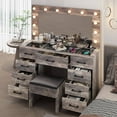 thumbnail image 4 of Ktaxon Large Makeup Vanity, Get Ready with Me GRWM Vanity Table Set w/ Visible Glass Top w/ Charging Station, Gray, 4 of 7