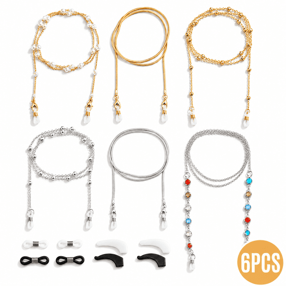 Eyeglass Straps Chains Glasses Strap Elegant Sunglasses Eyewear Retainer Beaded Glasses Sunglasses Holder 6 PCS