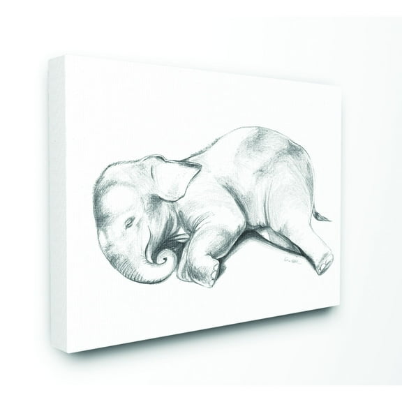 Stupell Industries Cute Elephant Baby Animal Neutral Gray Drawing Design Canvas Wall Art by Daphne Polselli