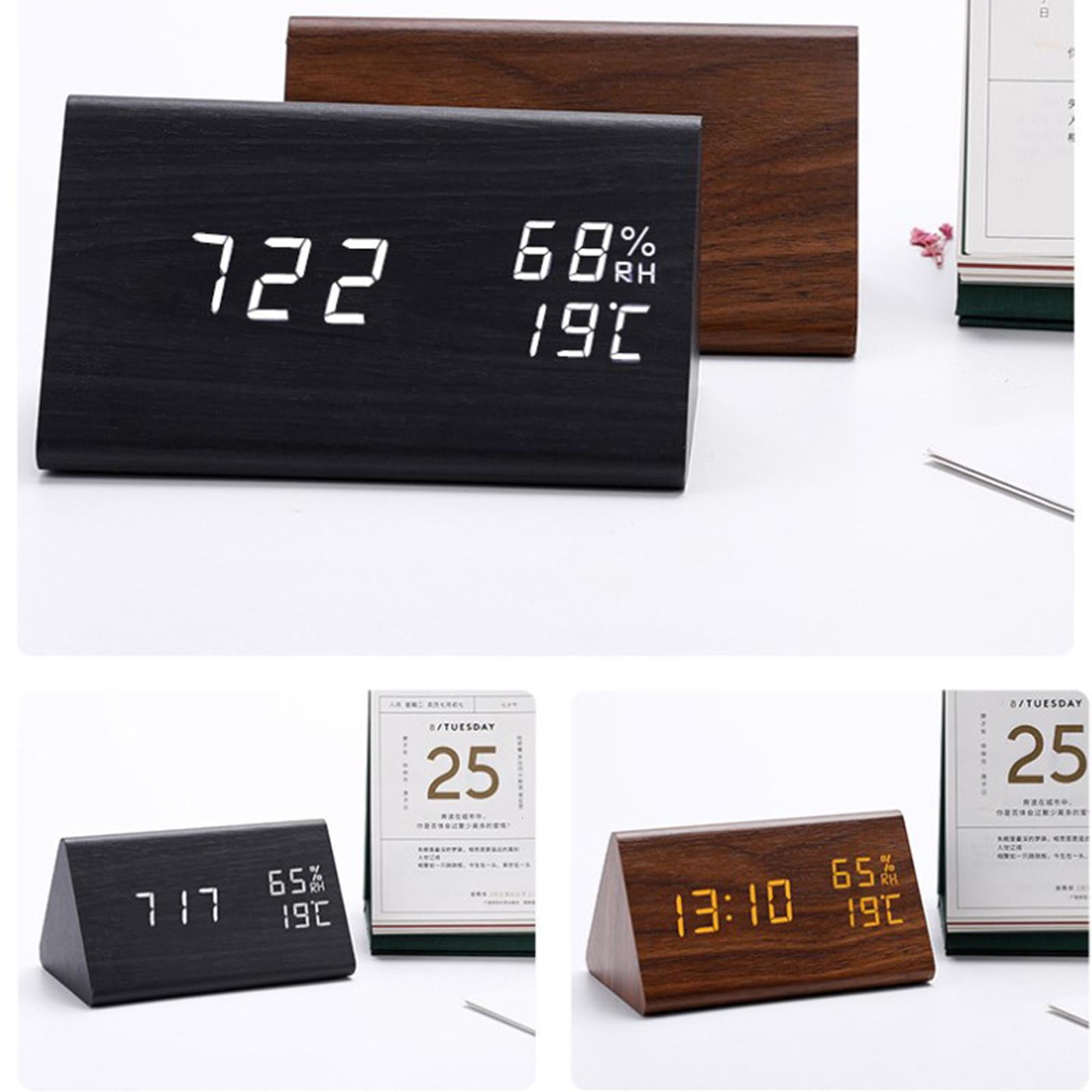 Giaone Digital Clock Wood Triangular Led Alarm Clock Table Humidity Temperature for Home Bedroom Office Desktop Decor Gift Supplies