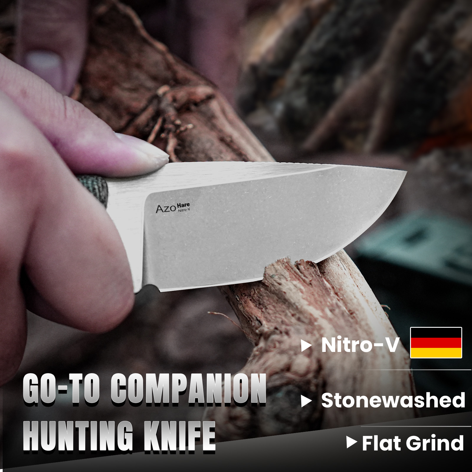 Kizer Hare Clip Point Fixed Knife Nitro-V Steel Blade Micarta + G10  Handle With Sheath, 1077A2