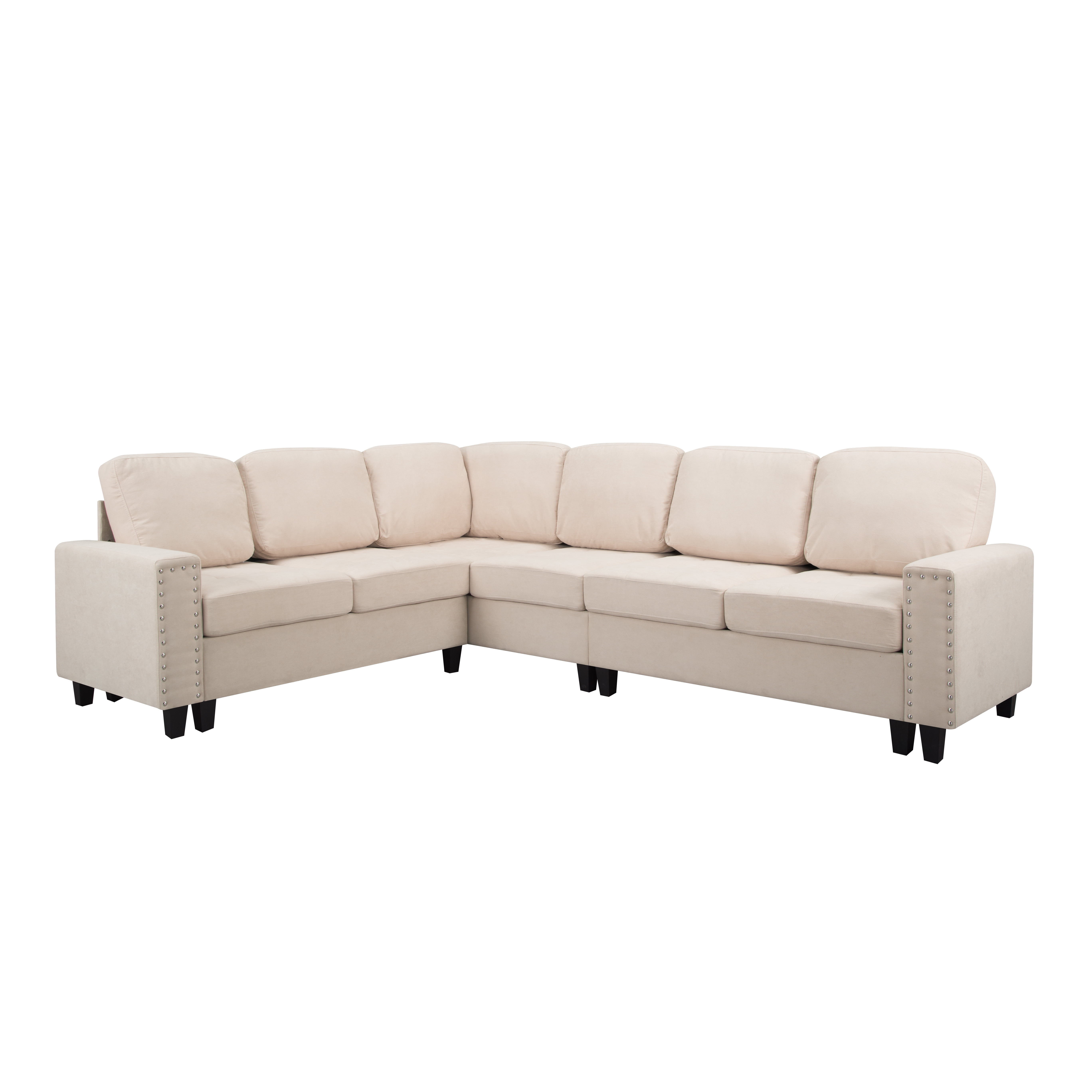 Gewnee Beige L - Shaped Reversible Sectional Sofa, Soft Breathable Fabric 6 - Seater 107.9" for Living Room Office