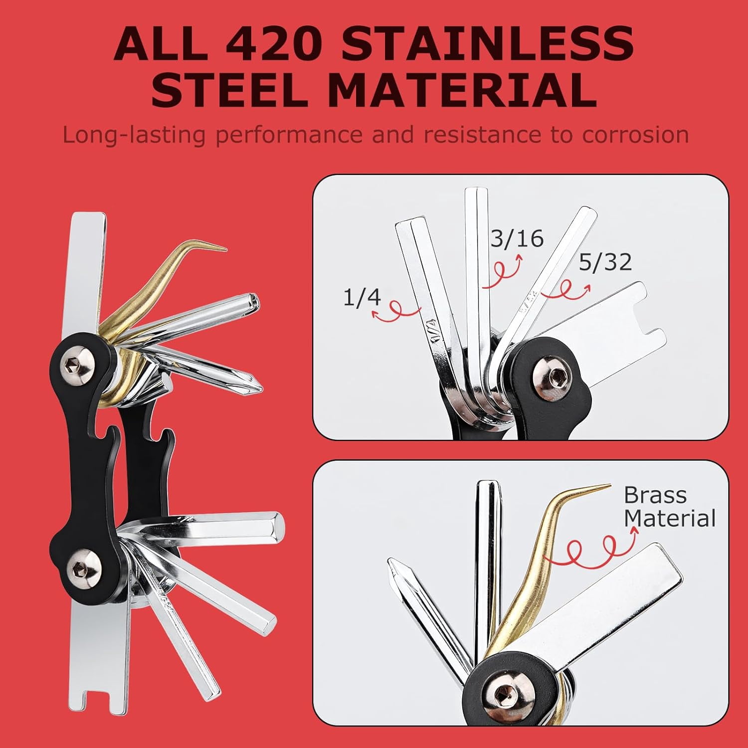 ABCISI Scuba Multi-Tool, Sturdy Mini Compact 8-in-1 Stainless Steel Diving Dive Tools, Multifunctional Portable Repair Set for Repairing & Adjusting Diver Gears, Black