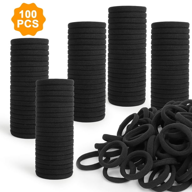 EEEkit 100pcs Seamless Thick Hair Ties for Women, Black Cotton Elastic