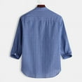 thumbnail image 3 of INCERUN Men's Collarless Striped 3/4 Sleeve Casual Button Shirts Tops, 3 of 5