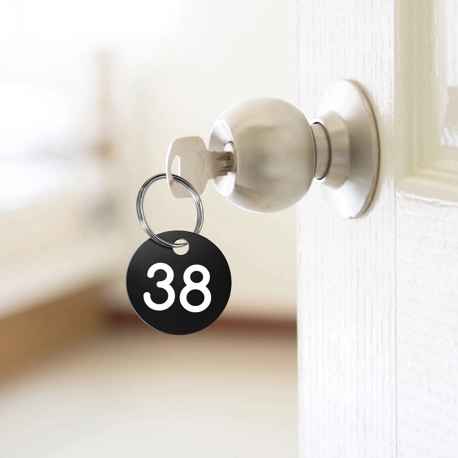 100 Pcs Numbered Key Tags, Round Black Plastic Key Identifiers, White Numbers, Key Labels with Ring for Organization, Classification, Storage, and Sorting
