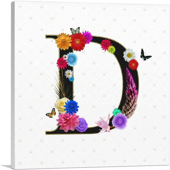 ARTCANVAS Flower Plant Butterfly Alphabet Letter D Canvas Art Print - Size: 26" x 26" (0.75" Deep)