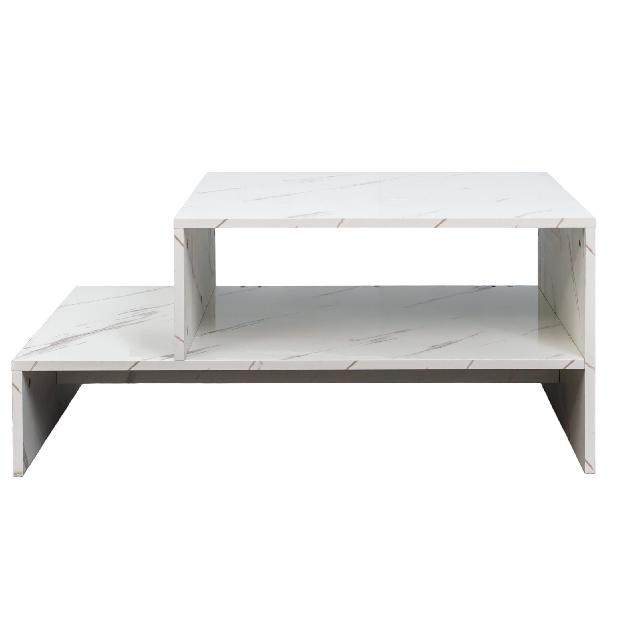Noble House Arlyn 35.4" Architectural Coffee Table, Open Storage Shelves, Wooden Living Room Tea Table, White