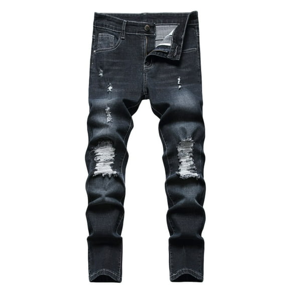 WEIYLL Boys' Pants Skinny Fit Ripped Distressed Fashion Denim Jeans Black Fall Clothes size 8-10 Years