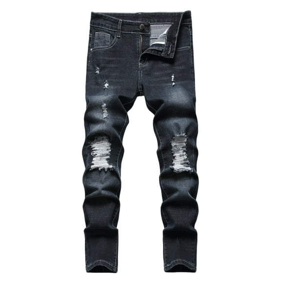 LUOGENLI Boys Jeans Size 18 Boot Cut Boy's Skinny Fit Ripped Distressed Fashion Kids Denim Jeans Pants Boys Jeans Size 14 Black 10-13 Years