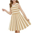 thumbnail image 2 of NJDVHB Robe d'Été pour Tout-Petit, Robe de Plage pour Fillette, Robe de Fête pour Fille, Robe Sans Manches à Col Ras du Cou à Rayures pour Fille, Robe à Taille Cintrée, Kaki, 120, 2 of 5