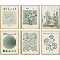 PixonSign Framed Canvas Print Wall Art Set - Rose Flower Bouquet in Vase Pattern Posters - Set of 6 Vintage Retro Antique Mixed Media Country Cultural Art Wall Décor - 12"x16"x6 Natural