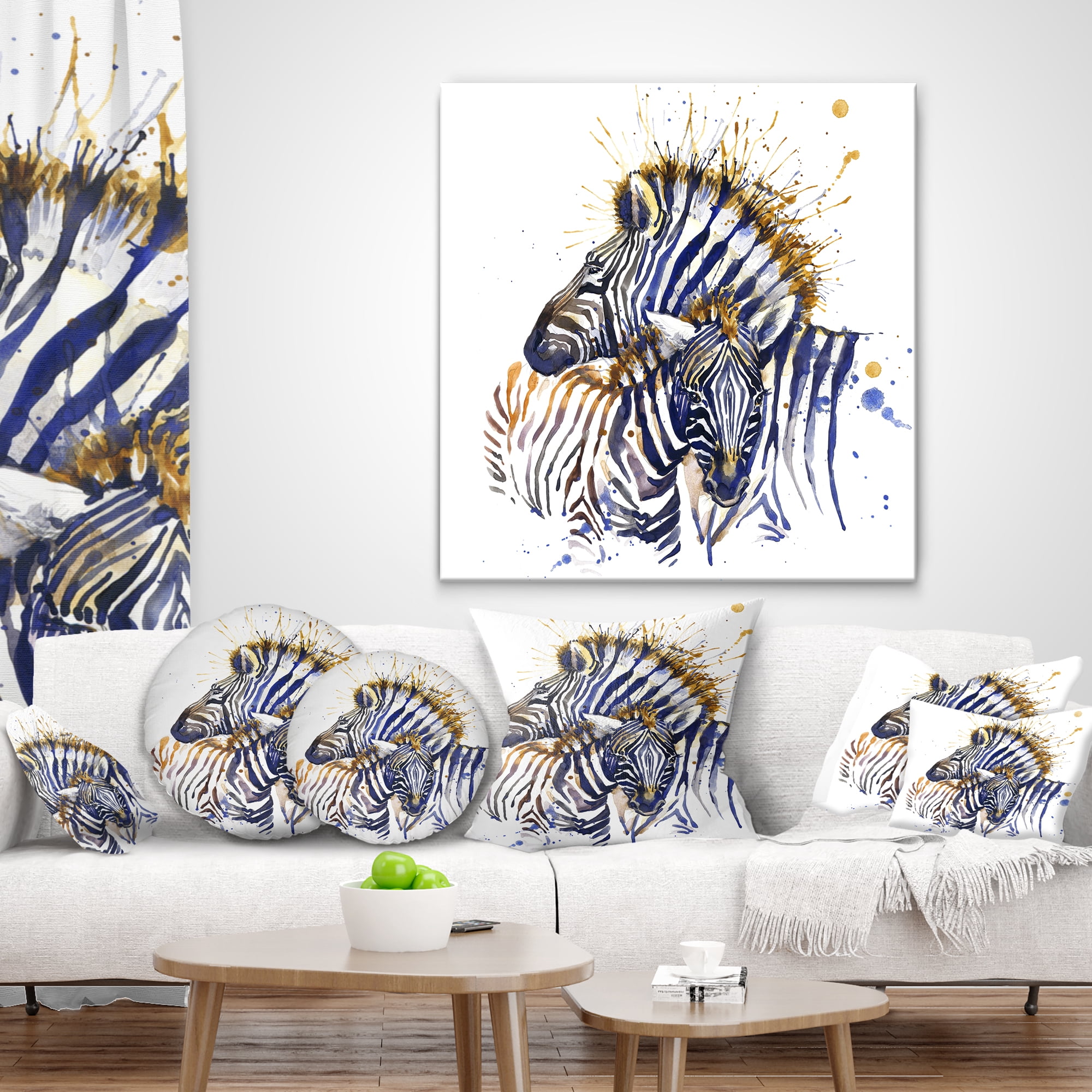 Designart Zebra Watercolor Rightwards - Animal Throw Pillow - 12x20