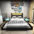 thumbnail image 3 of VANACC Queen Upholstered Bed Frame with RGBW LED Headboard, 4 Storage Drawers & USB Ports, Dark Grey, 3 of 7