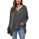 thumbnail image 1 of Camiseta holgada con cuello en V y mangas largas de murciélago para mujer, jersey informal con estampado liso, camisa gris oscuro XL, 1 of 6